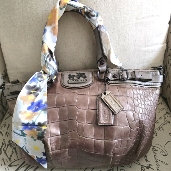 Coach Handbags - Coach Madison Embossed Croc Sofia handbag GUC w/ Twilly